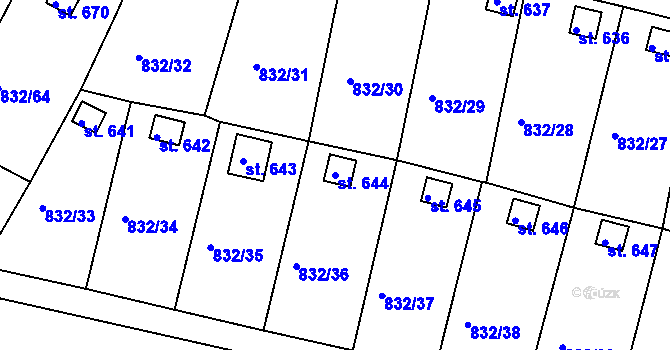 Parcela st. 644 v KÚ Údlice, Katastrální mapa