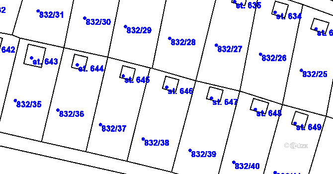 Parcela st. 646 v KÚ Údlice, Katastrální mapa