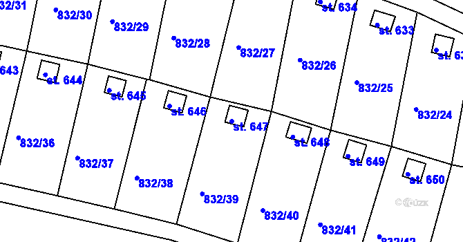 Parcela st. 647 v KÚ Údlice, Katastrální mapa