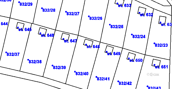 Parcela st. 648 v KÚ Údlice, Katastrální mapa