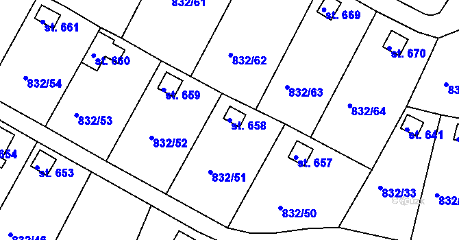 Parcela st. 658 v KÚ Údlice, Katastrální mapa