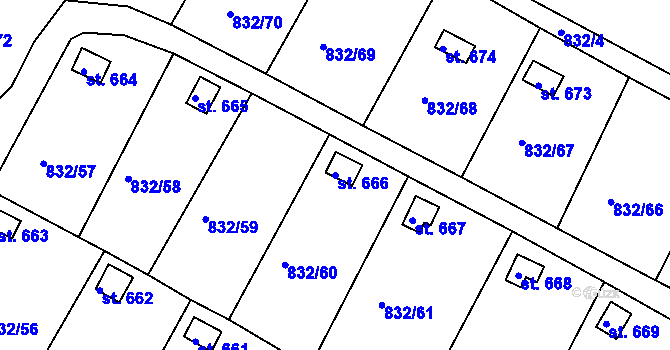 Parcela st. 666 v KÚ Údlice, Katastrální mapa