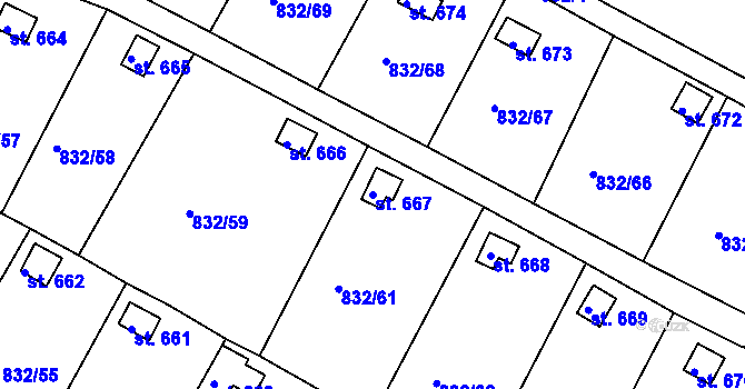 Parcela st. 667 v KÚ Údlice, Katastrální mapa