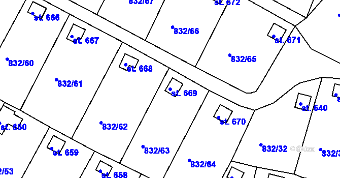 Parcela st. 669 v KÚ Údlice, Katastrální mapa