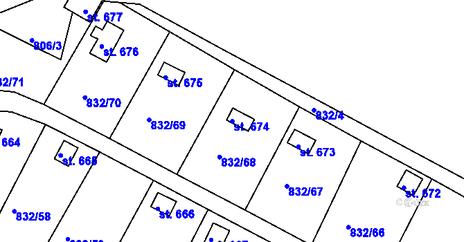 Parcela st. 674 v KÚ Údlice, Katastrální mapa
