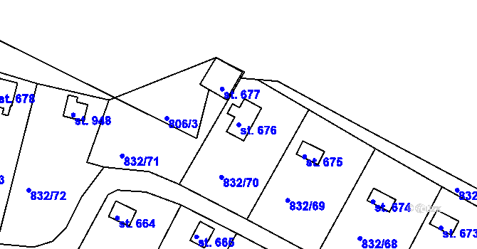 Parcela st. 676 v KÚ Údlice, Katastrální mapa
