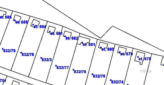 Parcela st. 681 v KÚ Údlice, Katastrální mapa