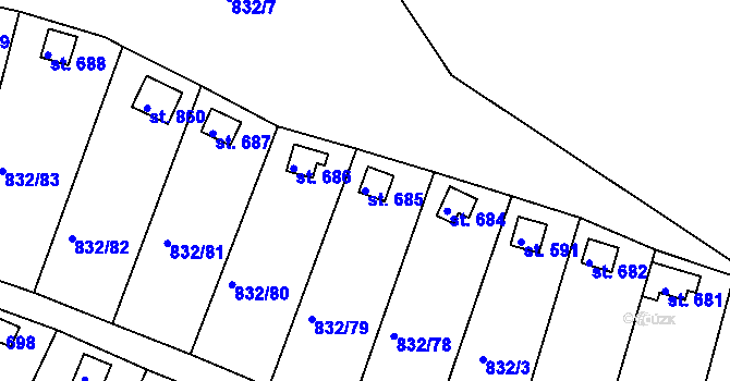Parcela st. 685 v KÚ Údlice, Katastrální mapa