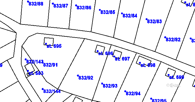 Parcela st. 696 v KÚ Údlice, Katastrální mapa
