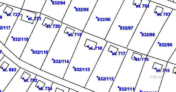 Parcela st. 718 v KÚ Údlice, Katastrální mapa