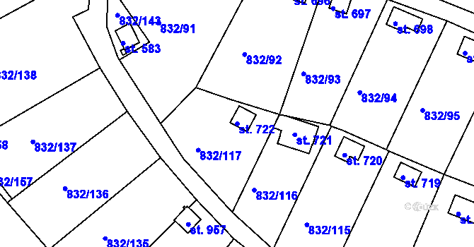Parcela st. 722 v KÚ Údlice, Katastrální mapa