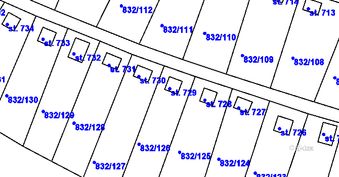 Parcela st. 729 v KÚ Údlice, Katastrální mapa