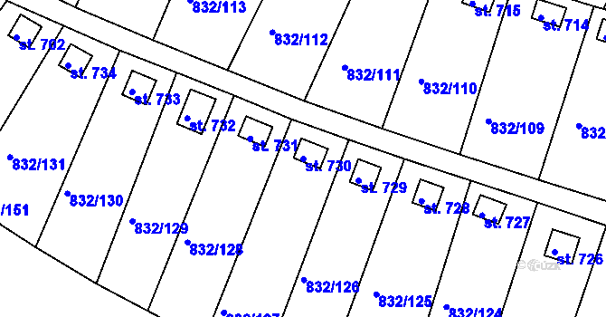 Parcela st. 730 v KÚ Údlice, Katastrální mapa