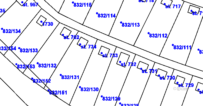 Parcela st. 733 v KÚ Údlice, Katastrální mapa