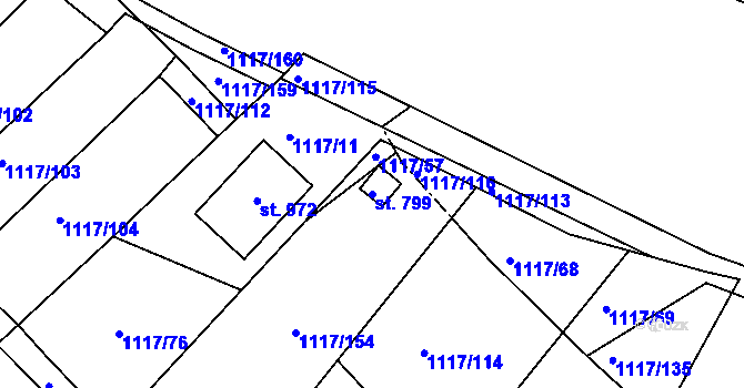 Parcela st. 799 v KÚ Údlice, Katastrální mapa