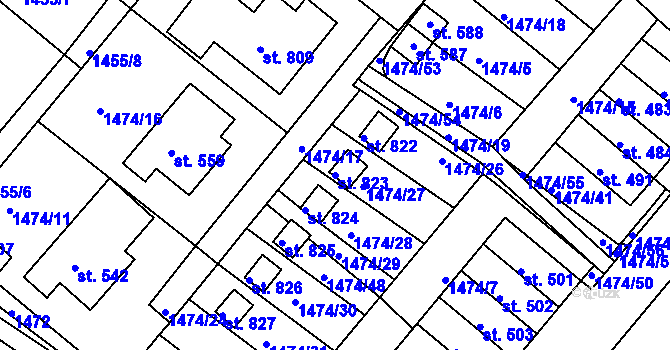 Parcela st. 823 v KÚ Údlice, Katastrální mapa