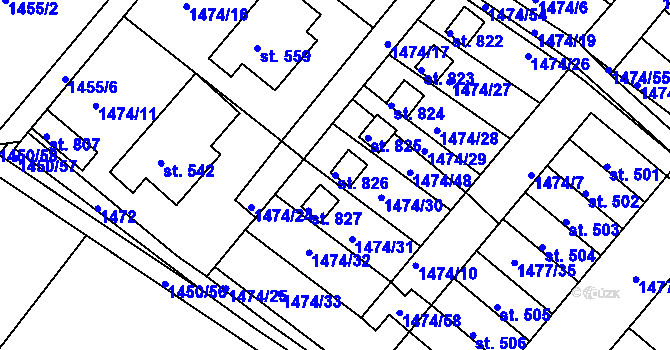 Parcela st. 826 v KÚ Údlice, Katastrální mapa