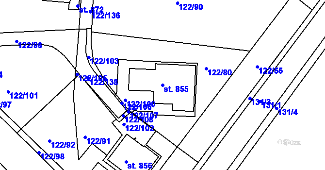 Parcela st. 855 v KÚ Údlice, Katastrální mapa