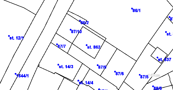 Parcela st. 862 v KÚ Údlice, Katastrální mapa