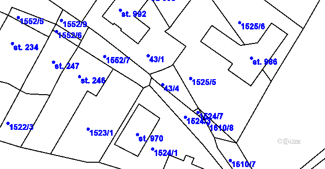 Parcela st. 43/4 v KÚ Údlice, Katastrální mapa