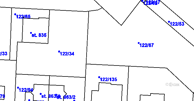 Parcela st. 122/52 v KÚ Údlice, Katastrální mapa