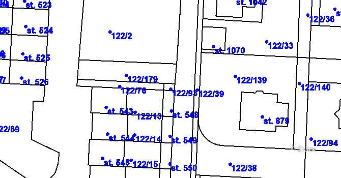 Parcela st. 122/93 v KÚ Údlice, Katastrální mapa