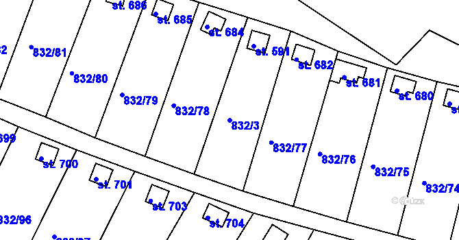 Parcela st. 832/3 v KÚ Údlice, Katastrální mapa