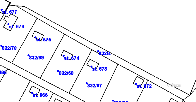 Parcela st. 832/4 v KÚ Údlice, Katastrální mapa