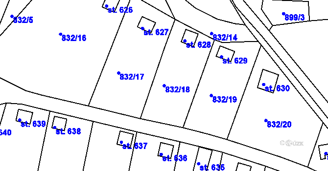 Parcela st. 832/18 v KÚ Údlice, Katastrální mapa