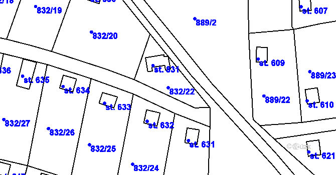 Parcela st. 832/22 v KÚ Údlice, Katastrální mapa