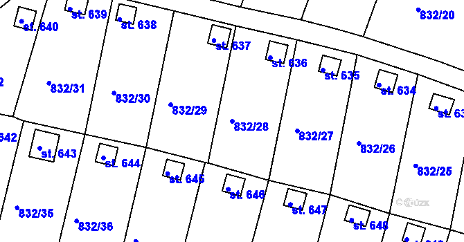 Parcela st. 832/28 v KÚ Údlice, Katastrální mapa