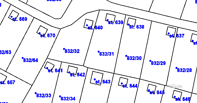 Parcela st. 832/31 v KÚ Údlice, Katastrální mapa
