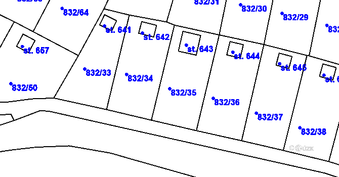 Parcela st. 832/35 v KÚ Údlice, Katastrální mapa