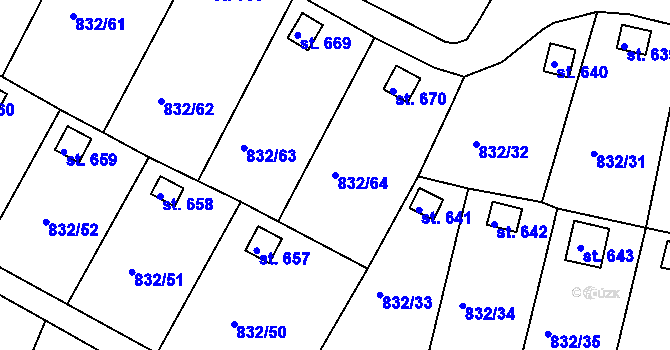 Parcela st. 832/64 v KÚ Údlice, Katastrální mapa