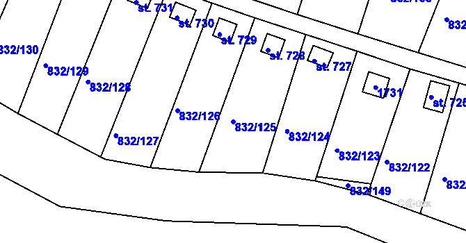 Parcela st. 832/125 v KÚ Údlice, Katastrální mapa