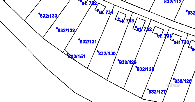 Parcela st. 832/130 v KÚ Údlice, Katastrální mapa