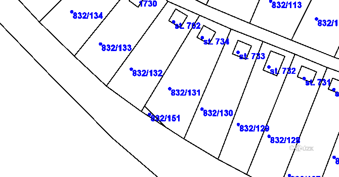 Parcela st. 832/131 v KÚ Údlice, Katastrální mapa
