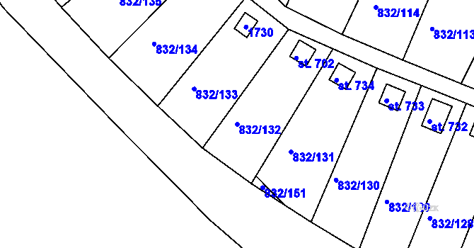 Parcela st. 832/132 v KÚ Údlice, Katastrální mapa