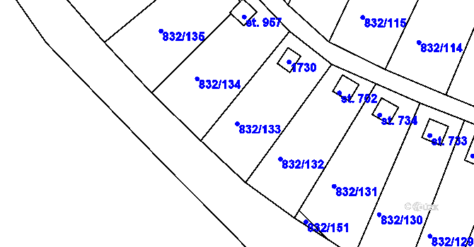 Parcela st. 832/133 v KÚ Údlice, Katastrální mapa