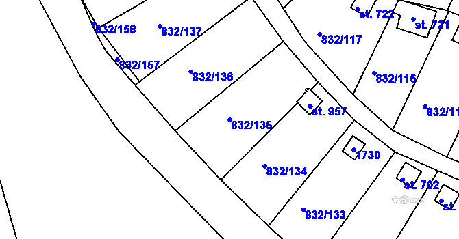 Parcela st. 832/135 v KÚ Údlice, Katastrální mapa