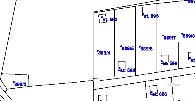 Parcela st. 889/4 v KÚ Údlice, Katastrální mapa