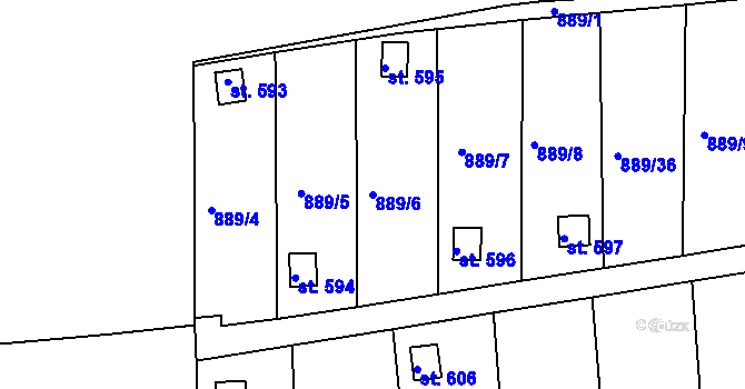 Parcela st. 889/6 v KÚ Údlice, Katastrální mapa