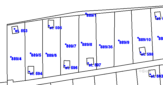 Parcela st. 889/8 v KÚ Údlice, Katastrální mapa