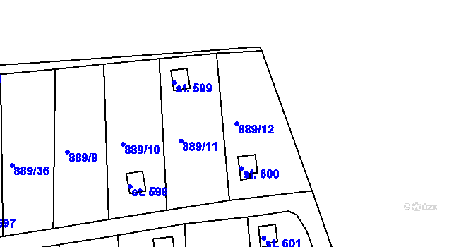 Parcela st. 889/12 v KÚ Údlice, Katastrální mapa