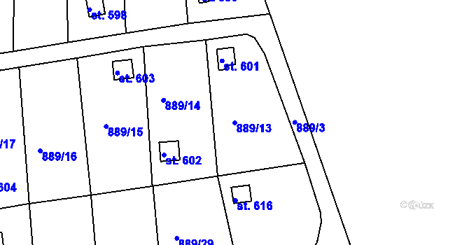 Parcela st. 889/13 v KÚ Údlice, Katastrální mapa