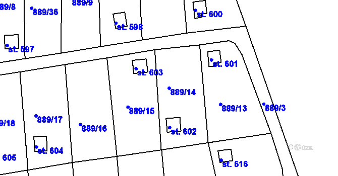 Parcela st. 889/14 v KÚ Údlice, Katastrální mapa