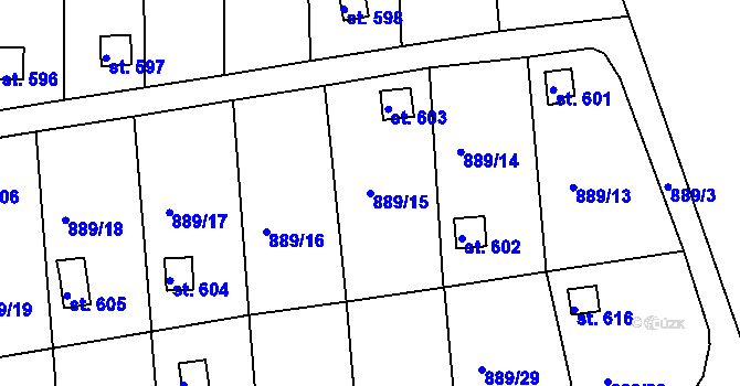Parcela st. 889/15 v KÚ Údlice, Katastrální mapa
