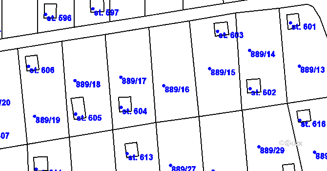 Parcela st. 889/16 v KÚ Údlice, Katastrální mapa