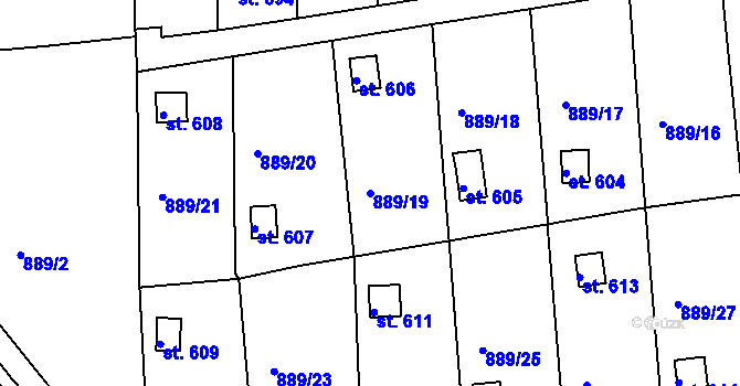 Parcela st. 889/19 v KÚ Údlice, Katastrální mapa