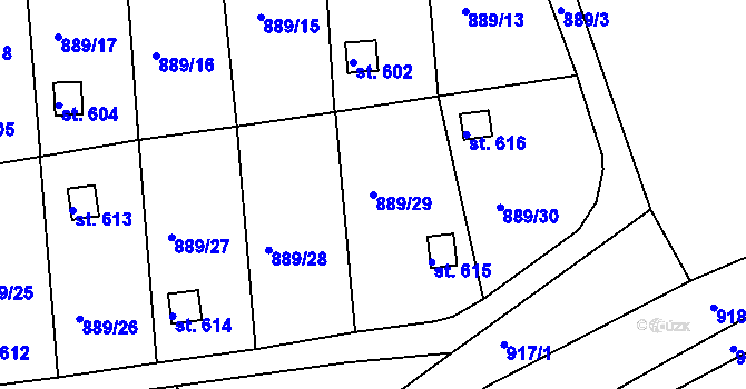Parcela st. 889/29 v KÚ Údlice, Katastrální mapa
